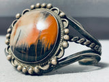 Natural Nature Scene Vintage Native American Navajo Petrified Wood Sterling Silver Bracelet-Nativo Arts