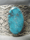 Huge Hand Tooled Native American Navajo Turuqoise Sterling Silver Stamped Bracelet-Nativo Arts