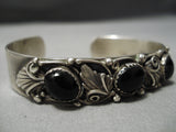 Detailed!! Vintage Native American Navajo Domed Jet Sterling Silver Leaf Garden Bracelet Old-Nativo Arts