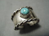 Rare Early Adjustable Vintage Native American Navajo Turquoise Sterling Silver Ring Old-Nativo Arts