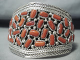 Coral Chunk Galore Huge Native American Navajo Sterling Silver Bracelet Cuff-Nativo Arts