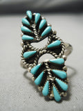 Intricate!! Vintage Zuni Native American Navajo Turquoise Needle Sterling Silver Ring-Nativo Arts