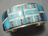 Huge Intense Inlay Native American Navajo Turquoise Opal Sterling Silver Bracelet Cuff-Nativo Arts