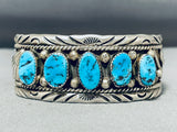 Fabulous Vintage Native American Navajo 5 Morenci Turquoise Sterling Silver Bracelet-Nativo Arts