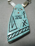 Native American Completely Hand Carved Maiden Vintage Navajo Sterling Silver Turquoise Necklace-Nativo Arts