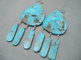 Native American Beautiful Santo Domingo Old Kingman Turquoise Sterling Silver Earrings-Nativo Arts