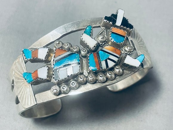 Rare Vintage Native American Zuni Turquoise Kachina Sterling Silver Bracelet-Nativo Arts