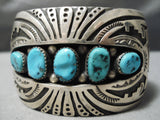 Huge Wide Vintage Native American Navajo Turquoise Sterling Silver Wave Bracelet Old-Nativo Arts