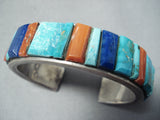 Thick Vintage Native American Navajo Turquoise Inlay Sterling Silver Bracelet Cuff-Nativo Arts