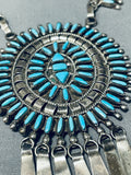 One Of Best Intricate Stone Work Vintage Native American Zuni Turquoise Sterling Silver Necklace-Nativo Arts