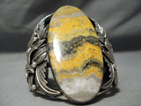 Best Navajo Bumble Bee Stone Sterling Silver Leaves Bracelet Native American-Nativo Arts