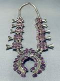 Very Rare Vintage Native American Navajo Purple Shell Sterling Silver Squash Blossom Necklace-Nativo Arts