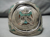 Rotating Medallion Vintage Native American Navajo Wide Sterling Silver Turquoise Bracelet-Nativo Arts