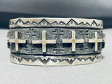 116 Grams Native American Navajo Sterling Silver Cross Bracelet Signed-Nativo Arts