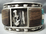 Ideal Design Vintage Native American Navajo Turquoise Sterling Silver Heavy Wood Bracelet-Nativo Arts