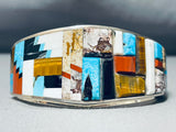 Picasso Stlye Native American Navajo Turquoise Mosaic Sterling Silver Inlay Bracelet-Nativo Arts