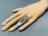 Exquisite Native American Navajo Coral Sterling Silver Ring Signed Thomas Nez-Nativo Arts