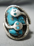 Authentic Effie Calavaza Turquoise Snake Sterling Silver Native American Zuni Ring Old-Nativo Arts