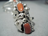 Dynamic Navajo Coral Sterling Silver Slave Bracelet Native American-Nativo Arts