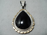 Fascinating Vintage Native American Navajo Black Onyx Sterling Silver & Gold Pendant Old-Nativo Arts