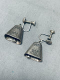 Highly Detailed Cowbell Vintage Native American Navajo Sterling Silver Earrings-Nativo Arts