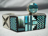Native American One Of The Best Vintage Navajo Turquoise Opal Inlay Sterling Silver Bracelet-Nativo Arts