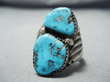 Spectacular Vintage Native American Navajo Old Kingman Turquoise Sterling Silver Ring-Nativo Arts