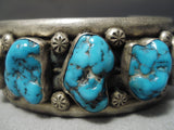 Heavy Thick Sturdy Vintage Native American Navajo Spiderweb Turquoise Sterling Silver Bracelet-Nativo Arts