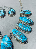 One Of The Best Vintage Native American Navajo Spiderweb Turquoise Sterling Silver Necklace Set-Nativo Arts