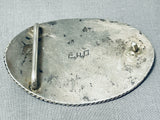 Signed Vintage Native American Navajo Royston Turquoise Sterling Silver Buckle-Nativo Arts