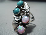 Amazing Navajo Turquoise & Opal Sterling Silver Ring Native American-Nativo Arts
