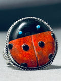 Whimsical Native American Navajo Red Spiny Oyster Sterling Silver Ring Signed-Nativo Arts
