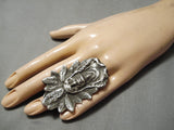 Colossal Detailed Native American Navajo Sterling Silver Cheif Huge Ring-Nativo Arts