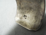 Signed Vintage Native American Navajo Heavy Patina Sterling Silver Geomtric Bracelet-Nativo Arts