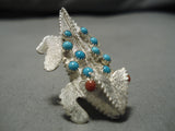Important Vintage Native American Navajo Sterling Silver Turquoise Horned Toad Pin-Nativo Arts