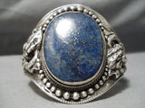 Native American Huge Towering Vintage Navajo Domed Lapis Sterling Silver Bracelet Old-Nativo Arts