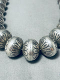 Heavy 92 Gram Vintage Native American Navajo Hand Tooled Sterling Silver Bead Necklace-Nativo Arts