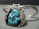 Intense Spiderweb Turquoise Vintage Native American Navajo Sterling Silver Bracelet-Nativo Arts