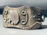 Symbolic Eagle Vintage Native American Navajo Powerful Sterling Silver Turquoise Bracelet-Nativo Arts