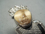 Signed Detailed Kachina Face Vintage Native American Navajo Sterling Silver Pendant-Nativo Arts