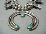 Early Vintage Native American Navajo Cerrillos Turquoise Sterling Silver Squash Blossom Necklace-Nativo Arts