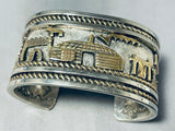 Heavy 92 Gram Expert Detail Native American Navajo Sterling Silver Gold Bracelet-Nativo Arts