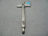 Impressive Vintage Native American Navajo Tomahawk Turquoise Inlay Sterling Silver Pendant-Nativo Arts