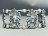 Huge Chief Head Native American Sterling Silver Thicker Bracelet Cuff-Nativo Arts