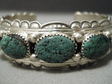 Very Rare Vintage Native American Navajo Green Red Mountain Turquoise Sterling Silver Bracelet-Nativo Arts