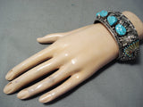 Incredible Detailed Heavy Vintage Native American Navajo Turquoise Sterling Silver Bracelet-Nativo Arts