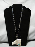 Huge Vintage Native American Navajo Green Turquoise Sterling Silver Eagle Necklace-Nativo Arts