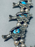 247 Gram Bisbee Turquoise Vintage Native American Navajo Sterling Silver Suqash Blossom Necklace-Nativo Arts