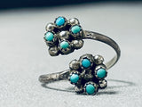Flower Twist Vintage Native American Zuni Snake Eyes Turquoise Sterling Silver Ring-Nativo Arts