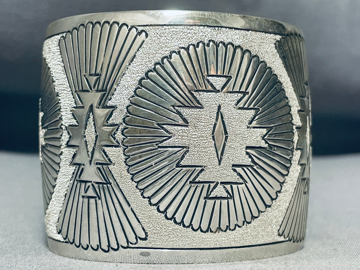 Huge Concho Native American Navajo Hand Tooled Sterling Silver Bracele ...